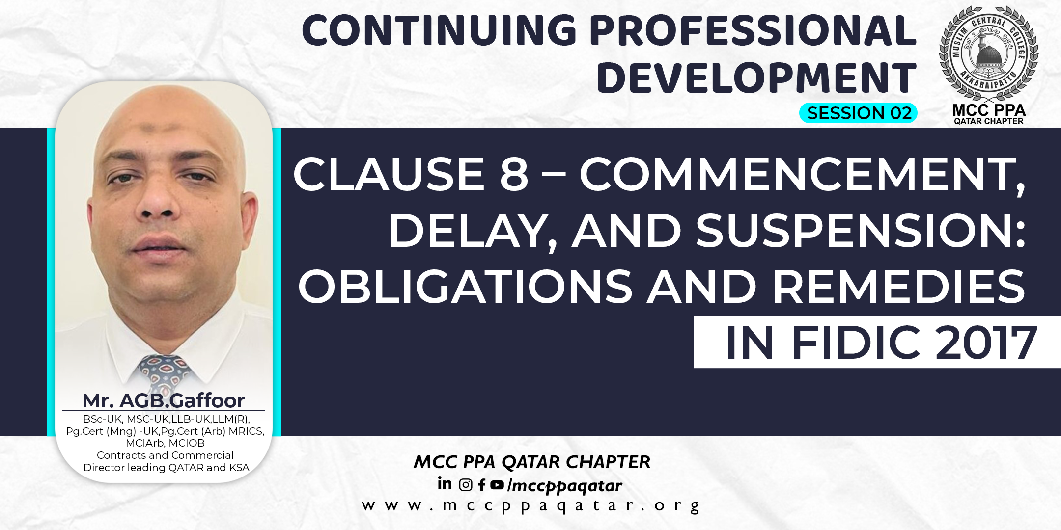 Session 2 : CPD 02 - Clause 8 – Commencement, Delay, and Suspension: Obligations and Remedies in FIDIC 2017